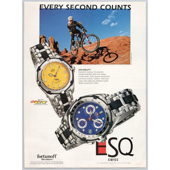 Esq Other - ESQ Swiss Watch Rally Mountain Bike Racing Action Sports‎ Vintage Print Ad 1998